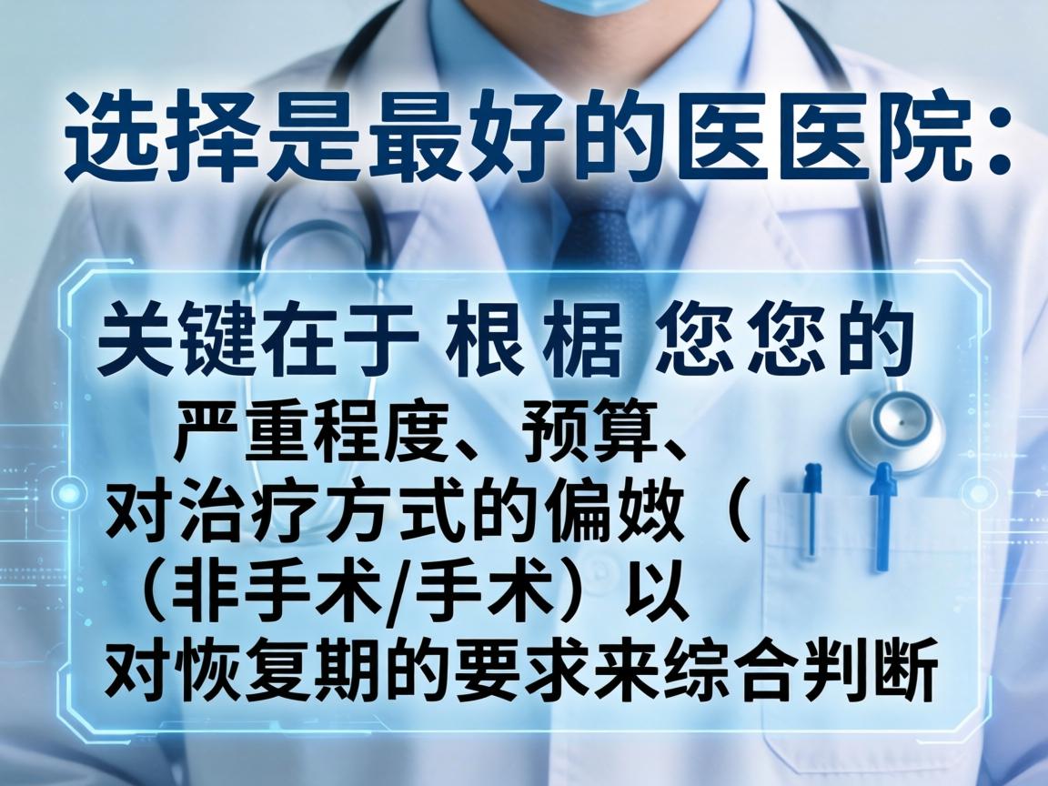 选择最好的医院，关键在于根据您的严重程度、预算、对治疗方式的偏好（非手术/手术）以及对恢复期的要求来综合判断