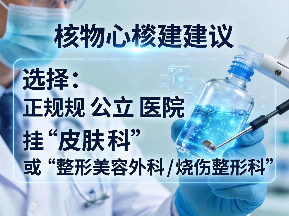 核心建议，选择正规公立医院，挂「皮肤科」或「整形美容外科/烧伤整形科」