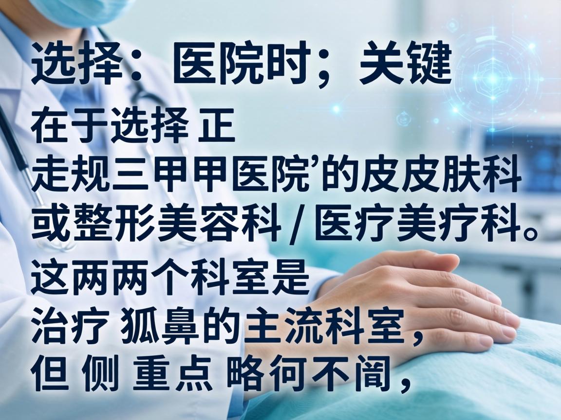选择医院时，关键在于选择正规三甲医院的皮肤科或整形美容科/医疗美容科。这两个科室是治疗狐臭的主流科室，但侧重点略有不同