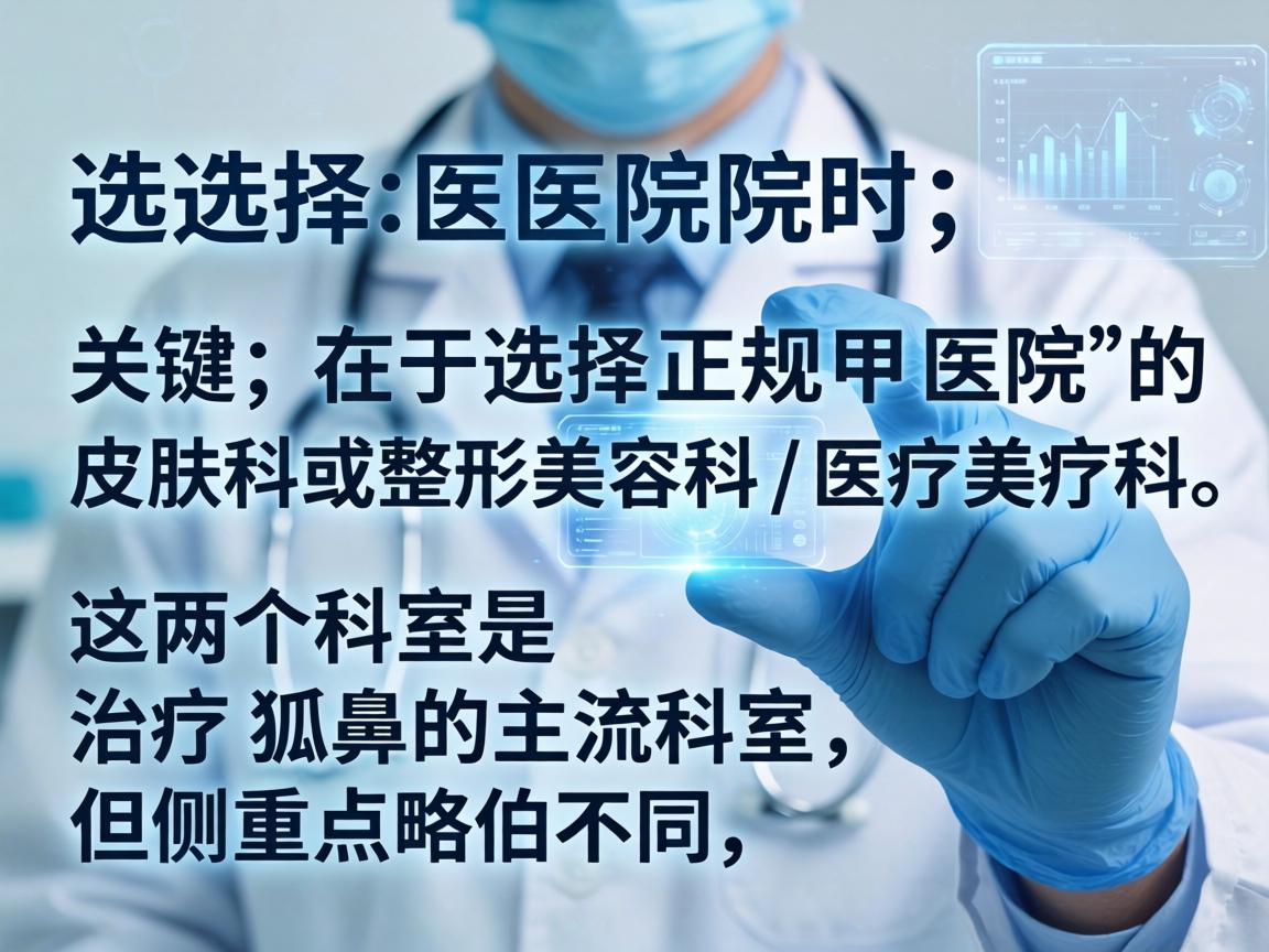 选择医院时，关键在于选择正规三甲医院的皮肤科或整形美容科/医疗美容科。这两个科室是治疗狐臭的主流科室，但侧重点略有不同