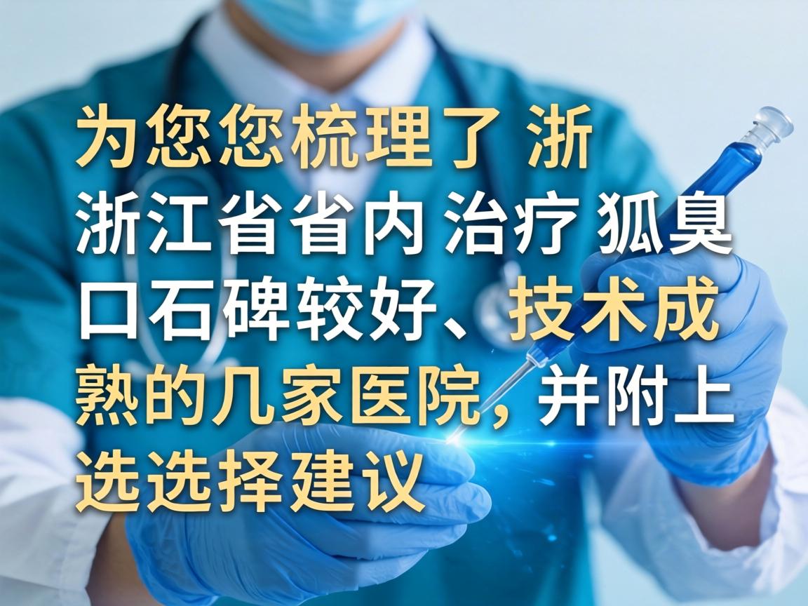 以下为您梳理了浙江省内治疗狐臭口碑较好、技术成熟的几家医院，并附上选择建议