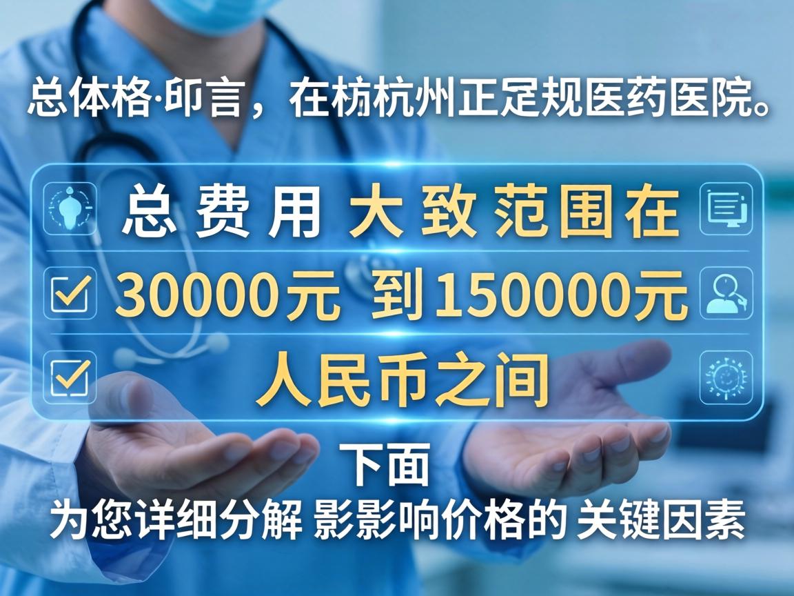 总体而言，在杭州正规医院，总费用大致范围在 3000元 到 15000元 人民币之间。下面为您详细分解影响价格的关键因素
