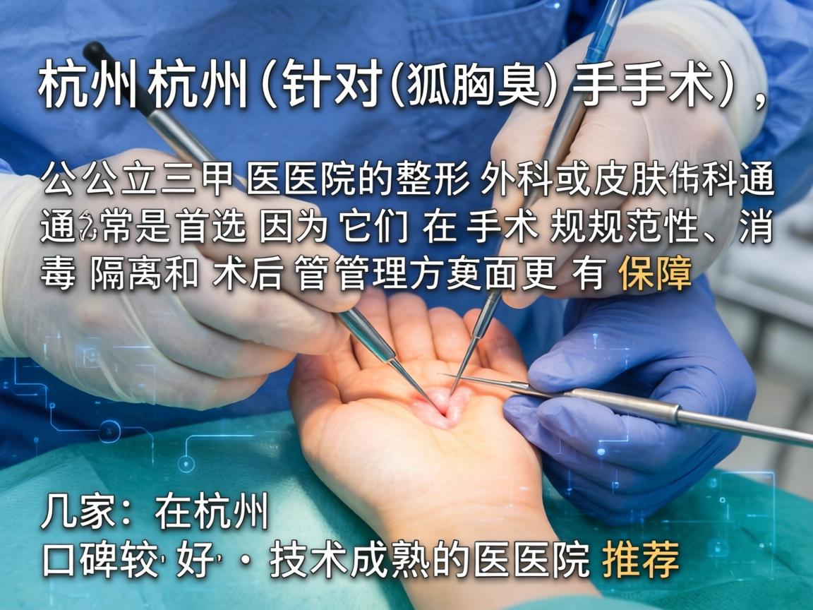 在杭州，针对狐臭（腋臭）手术，公立三甲医院的整形外科或皮肤科通常是首选，因为它们在手术规范性、消毒隔离和术后管理方面更有保障。以下是几家在杭州口碑较好、技术成熟的医院推荐（排名不分先后）