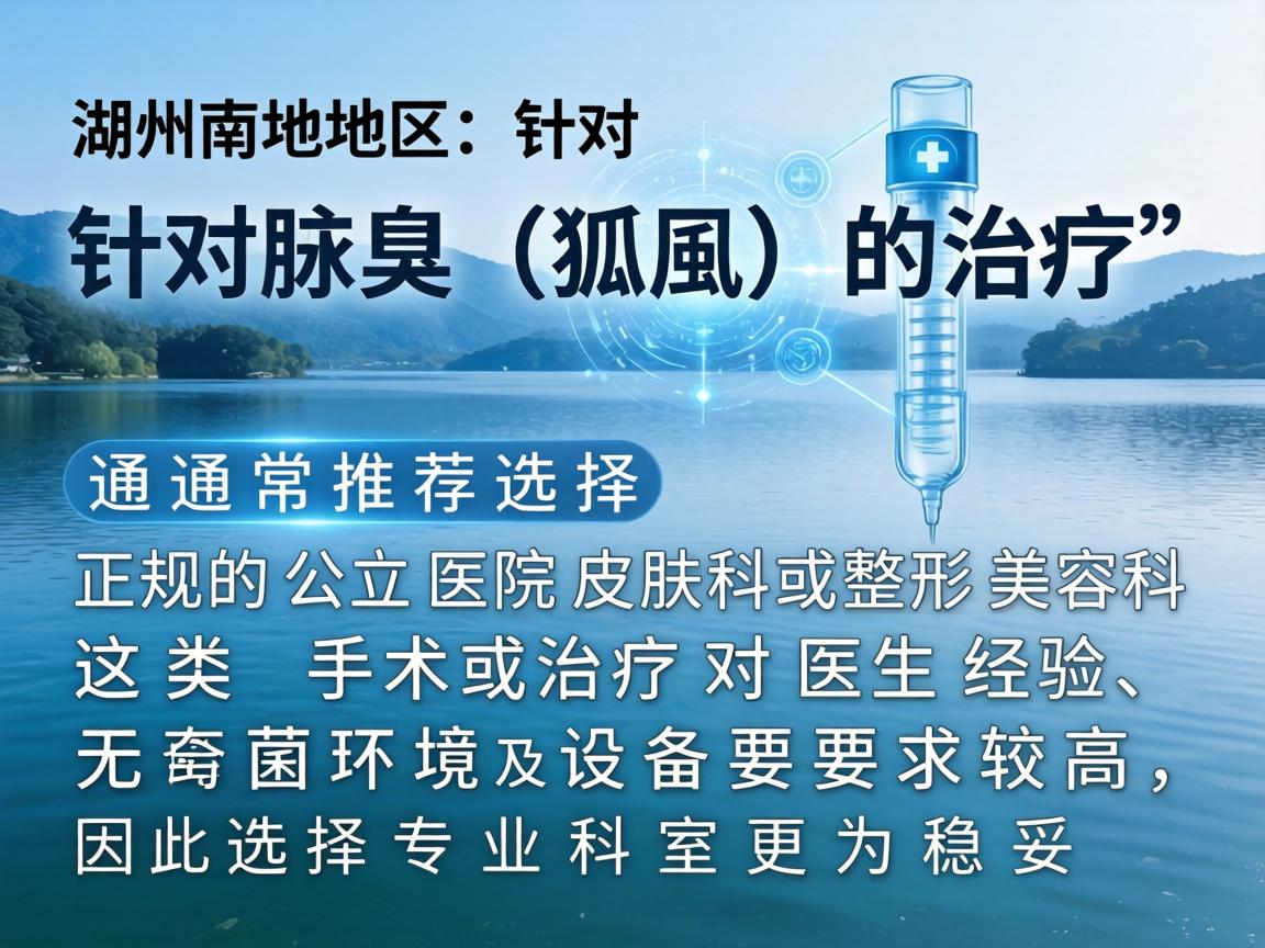 在湖州地区，针对腋臭（狐臭）的治疗，通常推荐选择正规的公立医院皮肤科或整形美容科。这类手术或治疗对医生经验、无菌环境及设备要求较高，因此选择专业科室更为稳妥