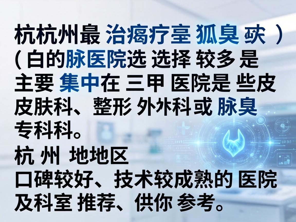 杭州治疗狐臭（腋臭）的医院选择较多，主要集中在三甲医院的皮肤科、整形外科或腋臭专科。以下是杭州地区口碑较好、技术较成熟的医院及科室推荐，供你参考