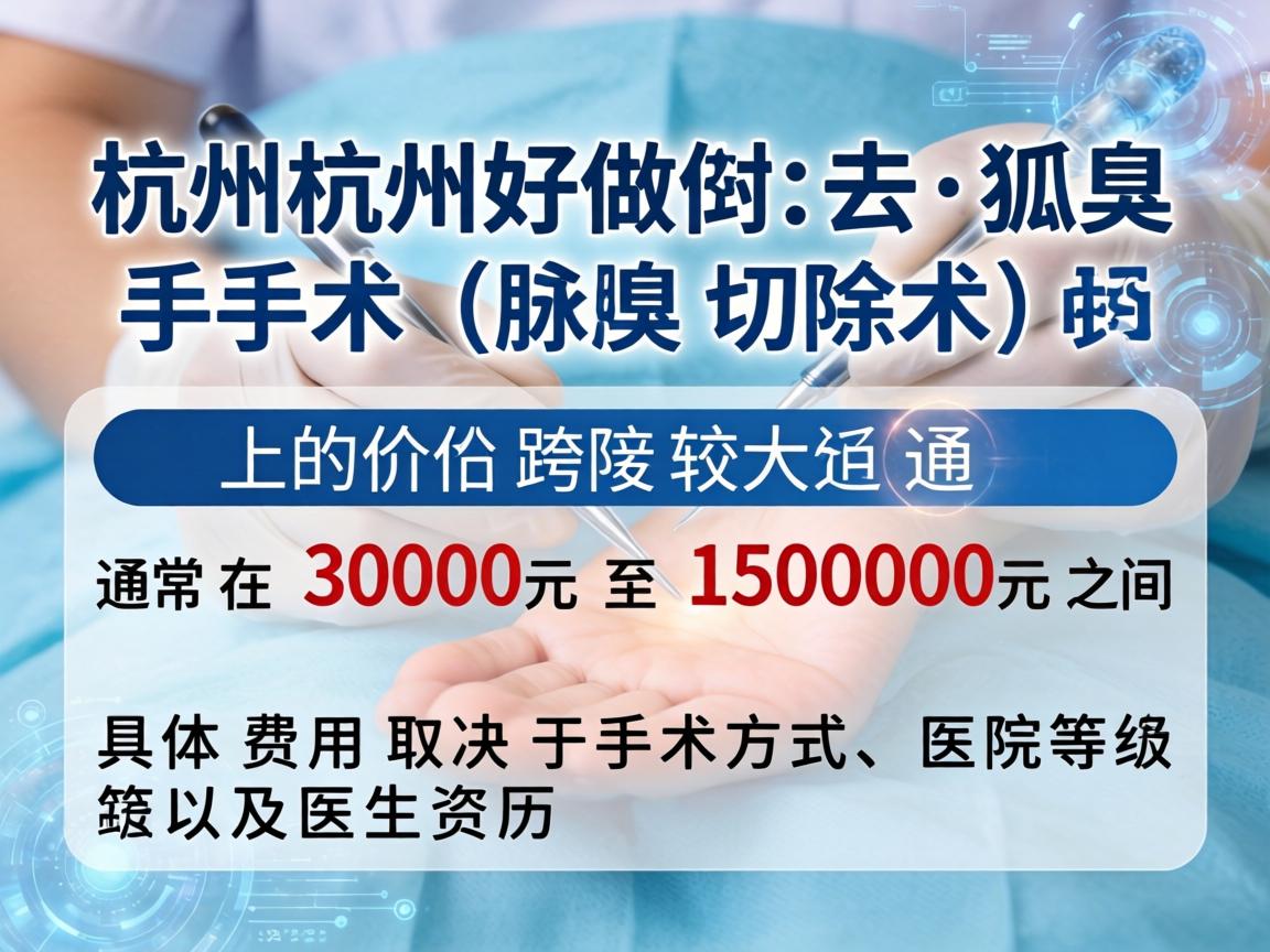 在杭州做去狐臭手术（腋臭切除术）的价格跨度较大，通常在 3000元 至 15000元 之间。具体费用取决于手术方式、医院等级以及医生资历