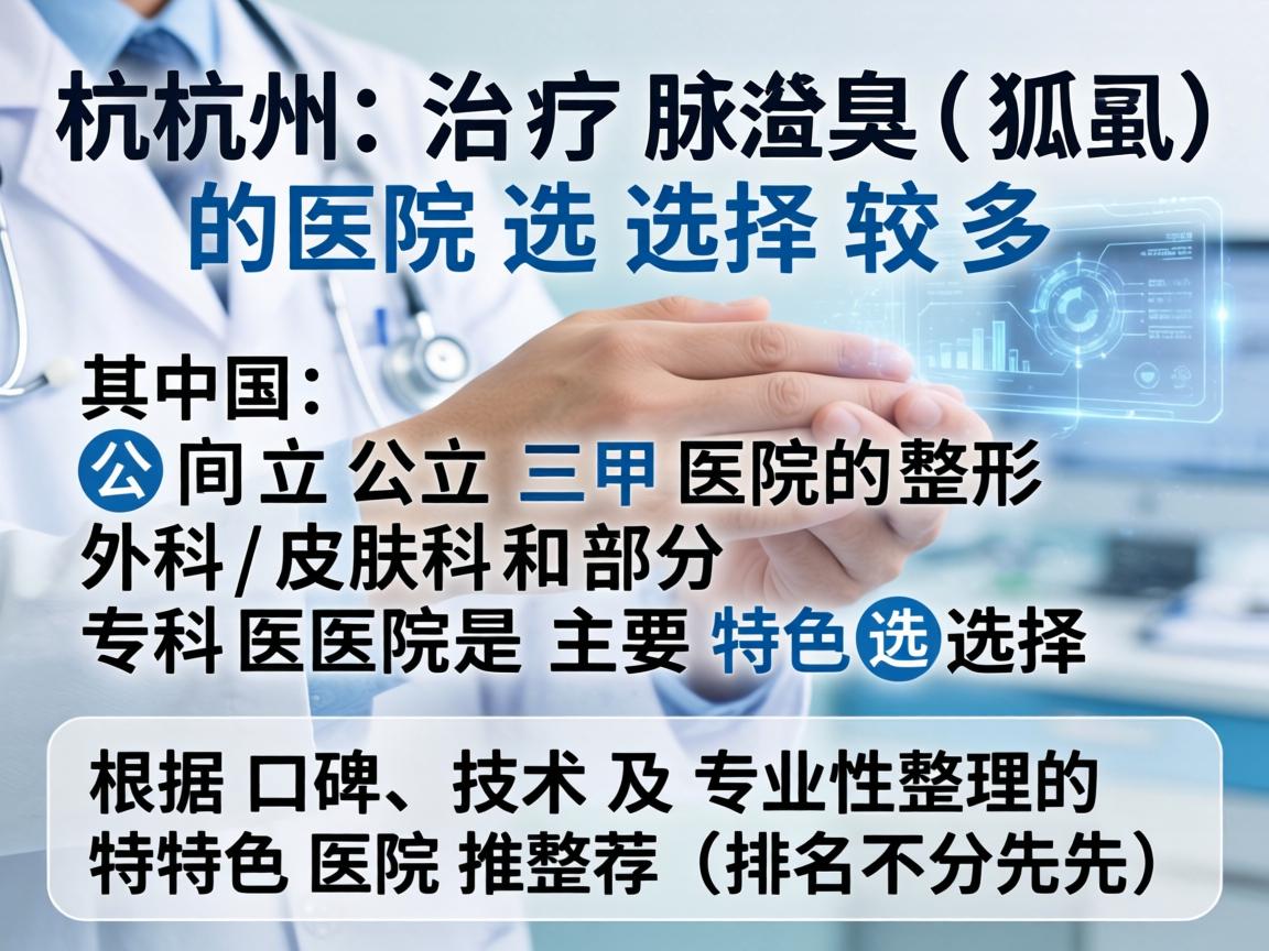 在杭州，治疗腋臭（狐臭）的医院选择较多，其中公立三甲医院的整形外科/皮肤科和部分专科医院是主要特色选择。以下是根据口碑、技术及专业性整理的特色医院推荐（排名不分先后）