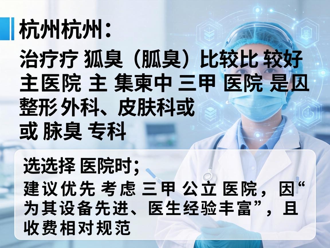 在杭州，治疗狐臭（腋臭）比较好的医院主要集中在三甲医院的整形外科、皮肤科或腋臭专科。选择医院时，建议优先考虑三甲公立医院，因为其设备先进、医生经验丰富，且收费相对规范