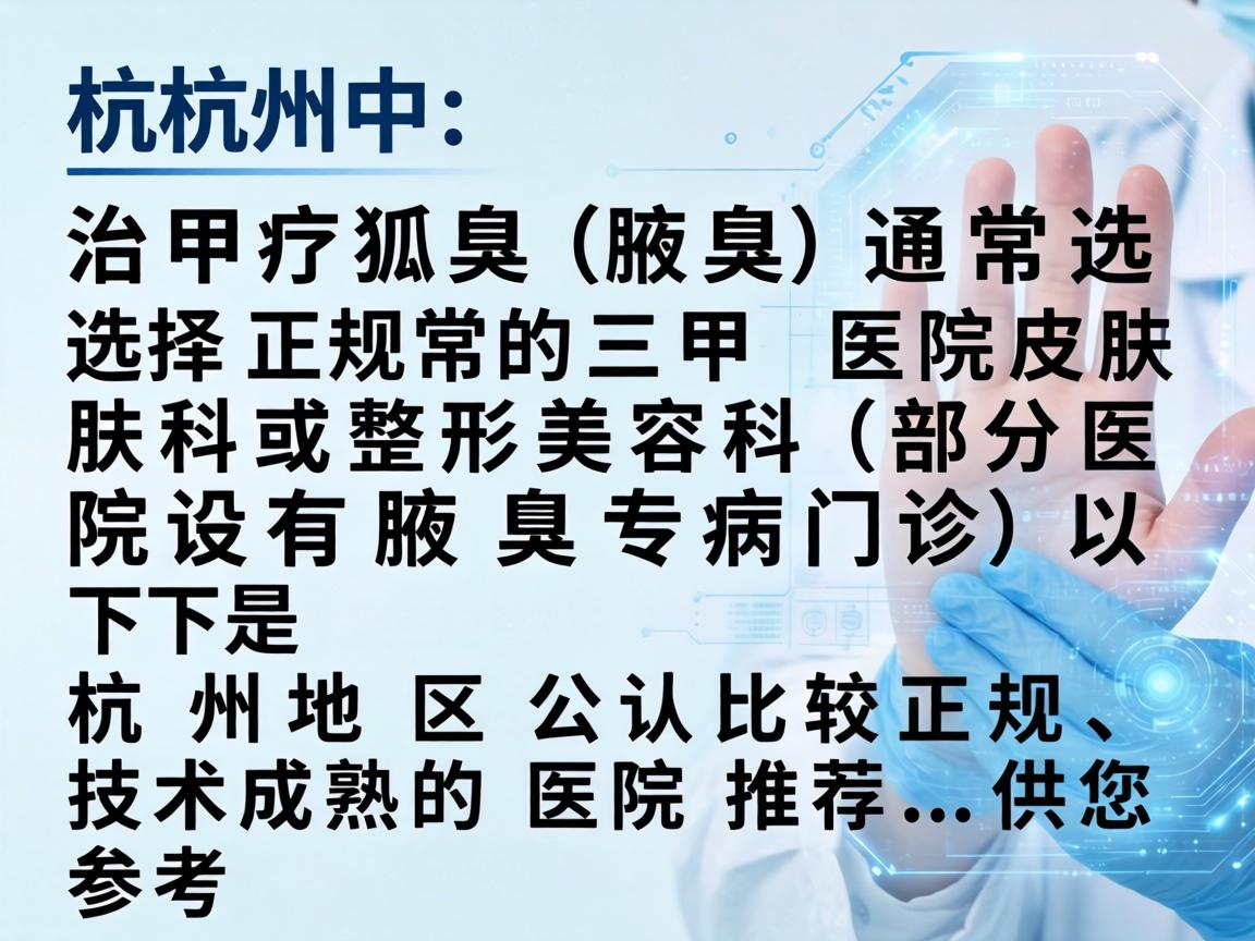 在杭州，治疗狐臭（腋臭）通常选择正规的三甲医院皮肤科或整形美容科（部分医院设有腋臭专病门诊）以下是杭州地区公认比较正规、技术成熟的医院推荐，供您参考
