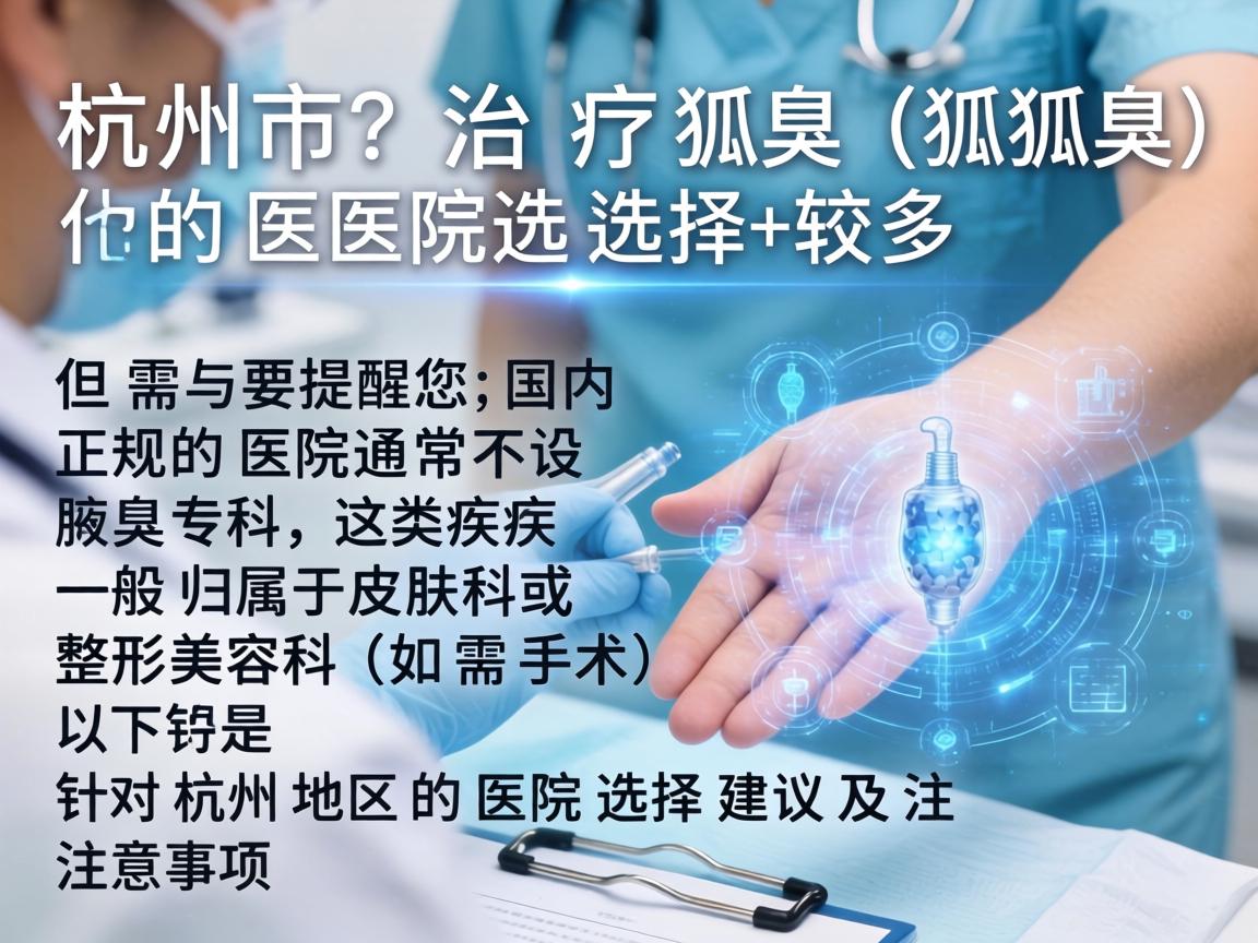 杭州市治疗腋臭（狐臭）的医院选择较多，但需要提醒您，国内正规医院通常不设腋臭专科，这类疾病一般归属于皮肤科或整形美容科（如需手术）以下是针对杭州地区的医院选择建议及注意事项