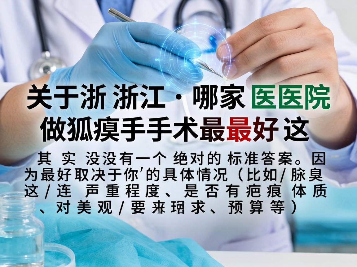 关于浙江哪家医院做狐臭手术最好，这其实没有一个绝对的标准答案，因为最好取决于你的具体情况（比如腋臭的严重程度、是否有疤痕体质、对美观的要求、预算等）