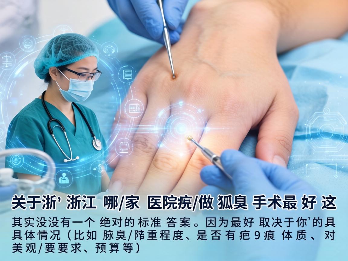 关于浙江哪家医院做狐臭手术最好，这其实没有一个绝对的标准答案，因为最好取决于你的具体情况（比如腋臭的严重程度、是否有疤痕体质、对美观的要求、预算等）