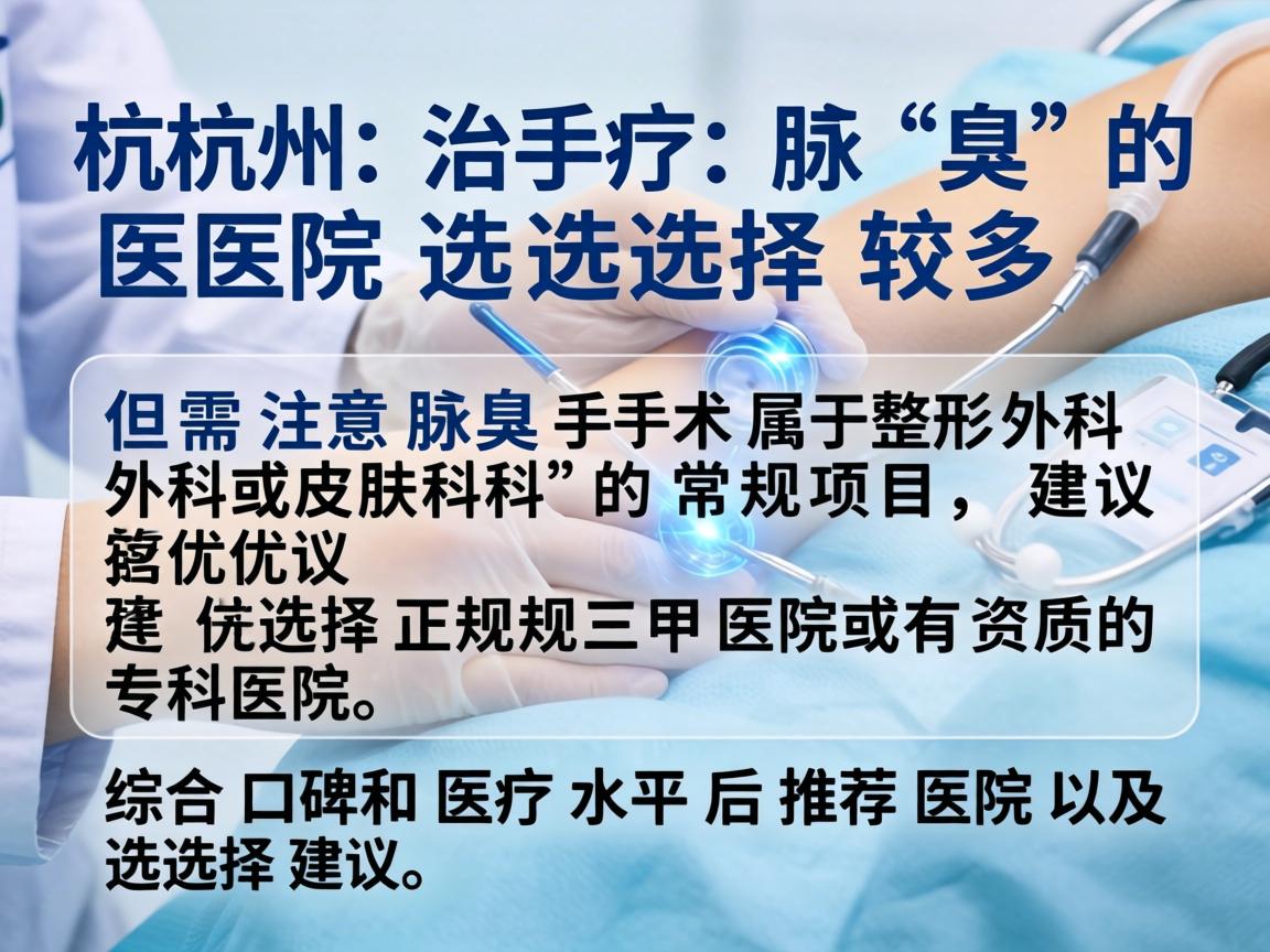 杭州治疗腋臭的医院选择较多，但需注意腋臭手术属于整形外科或皮肤科的常规项目，建议优先选择正规三甲医院或有资质的专科医院。以下是综合口碑和医疗水平后的推荐医院及选择建议